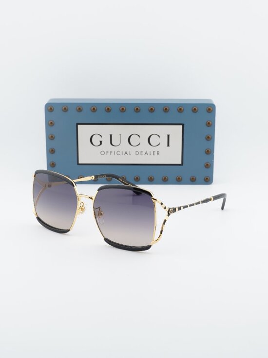 Gucci GG0593SK 001 Square Sunglasses - Black & Gold / Grey main image 10